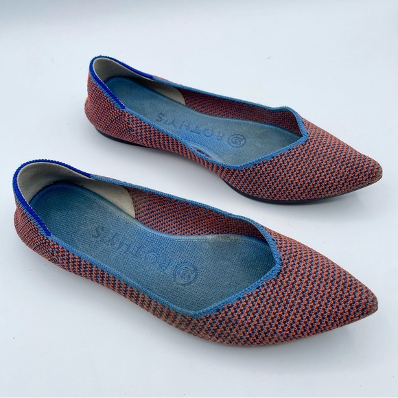Rothy’s The Point Flat Tangerine Tripe Stitch Blue Orange Woven Ballet Retired 5 - Picture 6 of 16